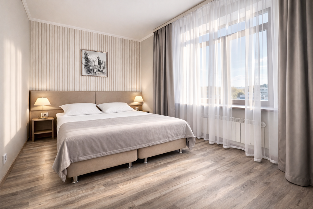 Двухместный номер с 2 отдельными кроватями или 1 двуспальной кроватью с видом на озеро