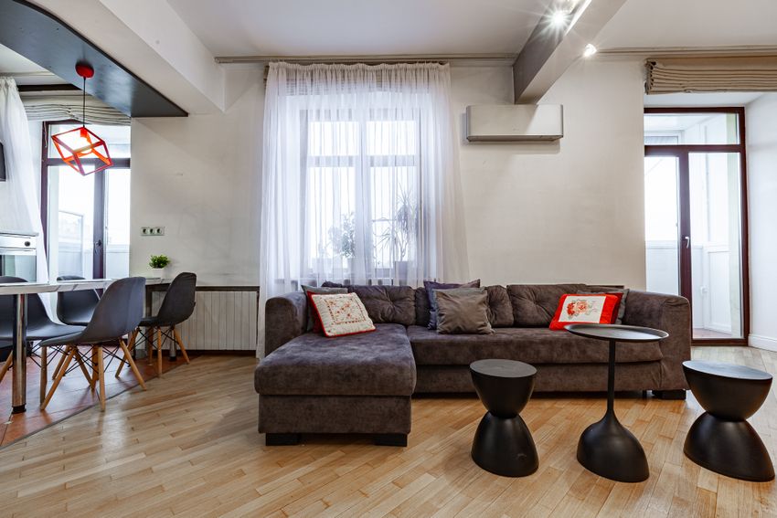 Гостиная с кухней, диван раскладывается, спальное место для двоих