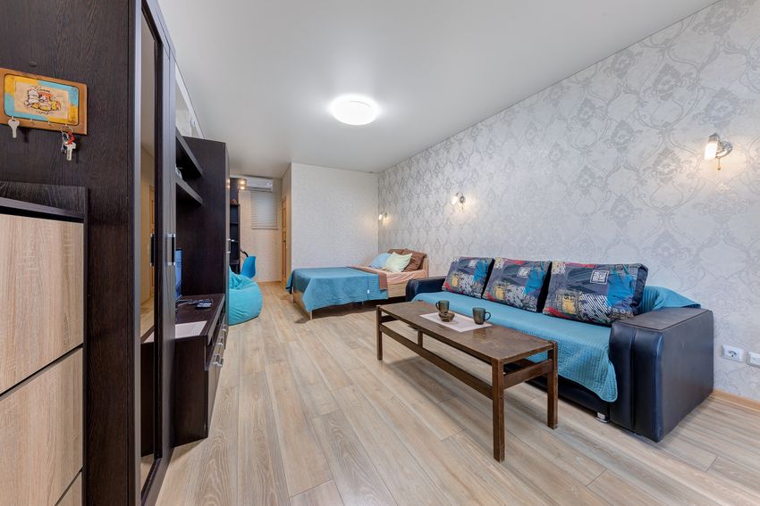 Вид от входа на раскладной диван и кровать.