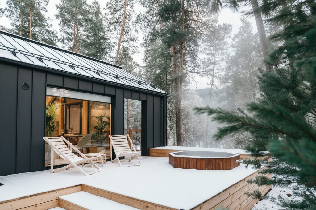 Дом барнхаус с террасой и купелью