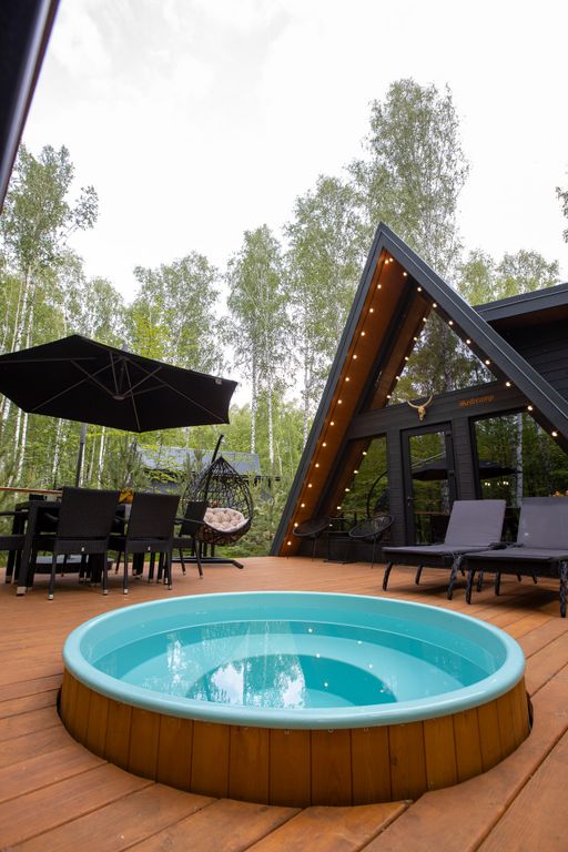 Кедр Кэмп, дизайнерский Black a-frame с купелью в лесу рядом с Уфой