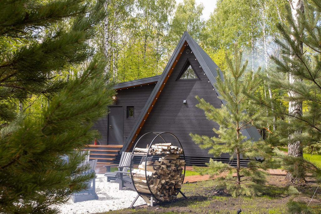 Кедр Кэмп, дизайнерский White a-frame с купелью в лесу рядом с Уфой