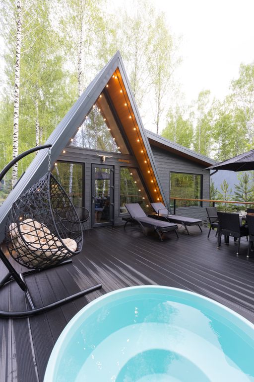 Кедр Кэмп, дизайнерский White a-frame с купелью в лесу рядом с Уфой