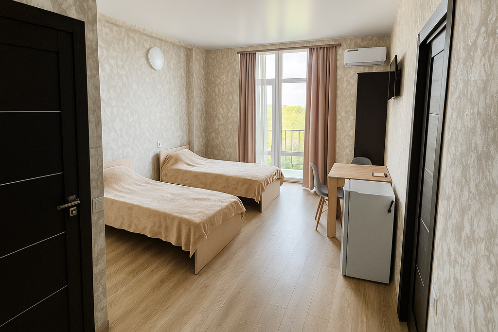 Трёхместный номер с видом на горы и море